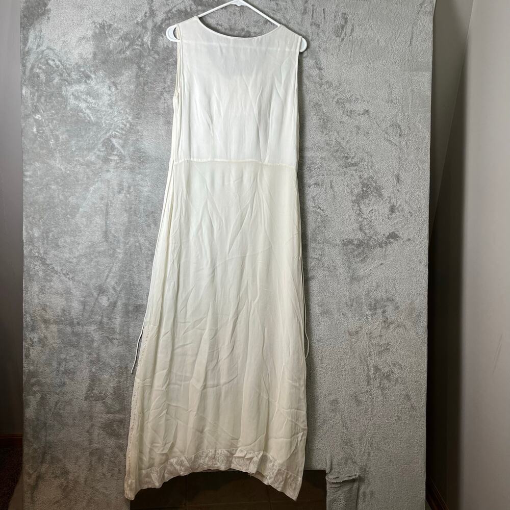 Vintage Embroidered Floral Beaded Slip Dress Cream Romantic Medium‎ Deadstock - Picture 4 of 10